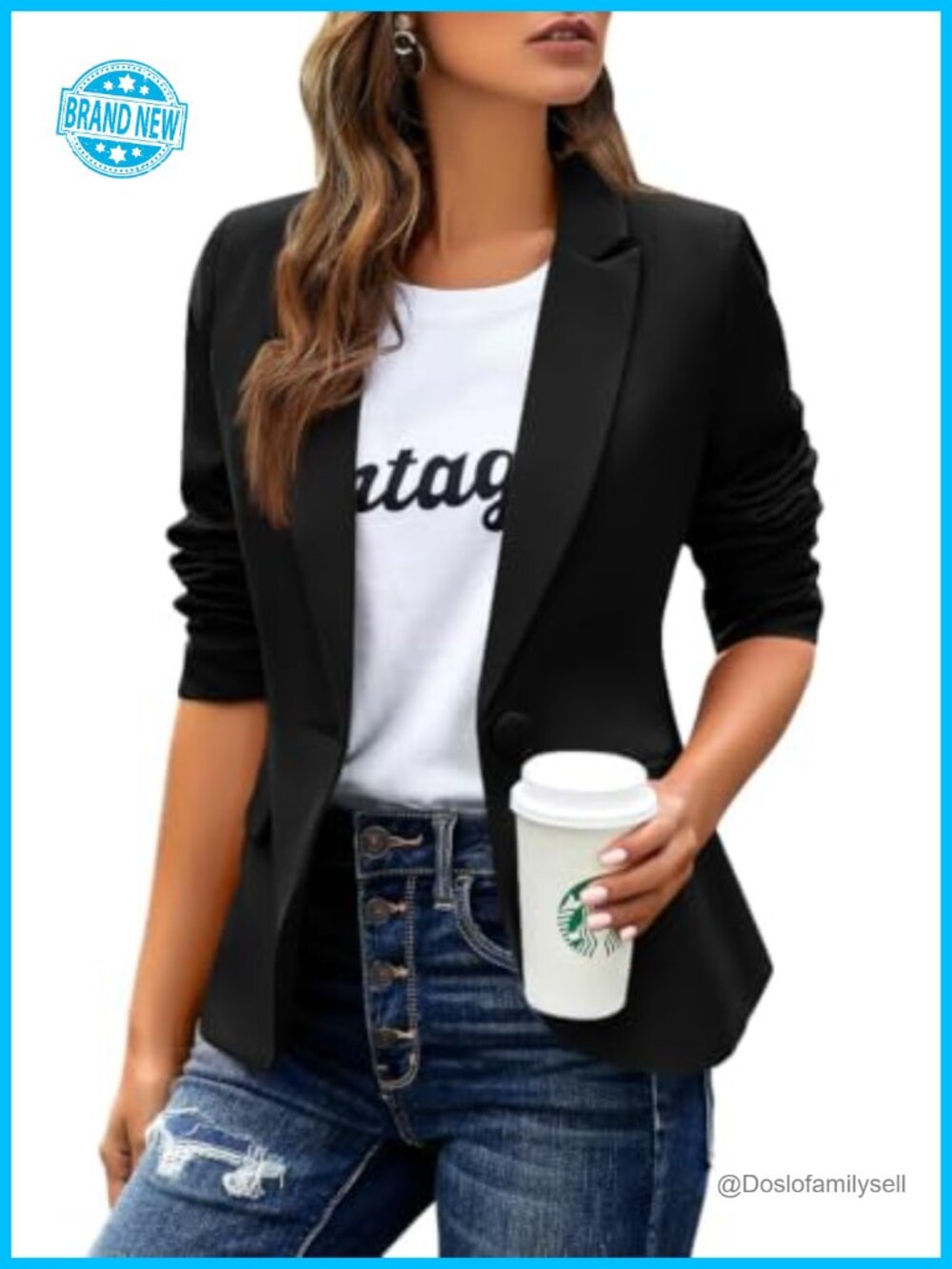 Women's Notch Lapel Business Casual Blazer Notched Lapel Work Suit Jacket